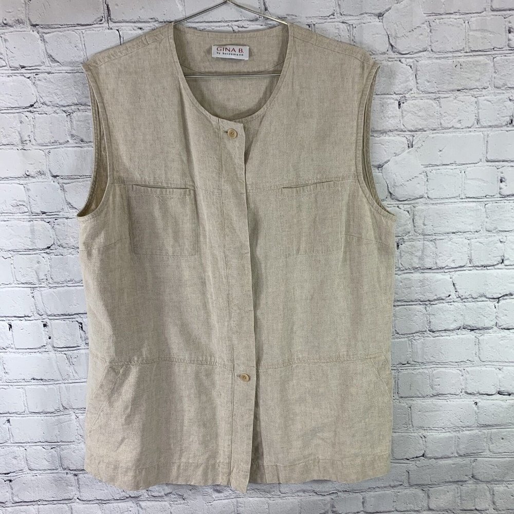 Gina B by Heidemann Linen Tencel Blend Tan Vest Lagonlok Minimalist Size 44